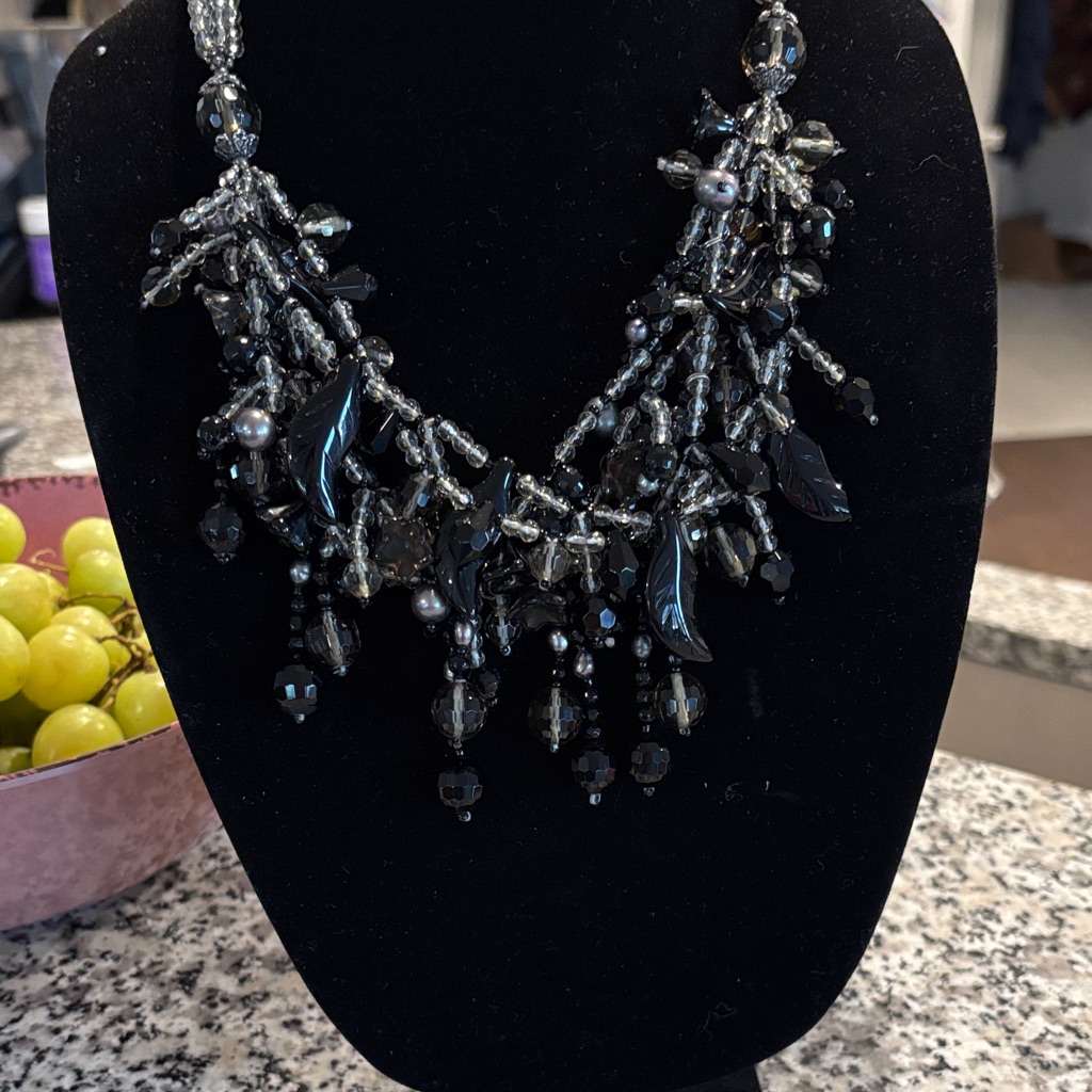 Elegant Black Crystal And Glass Beaded Statement Necklace - Unbranded
